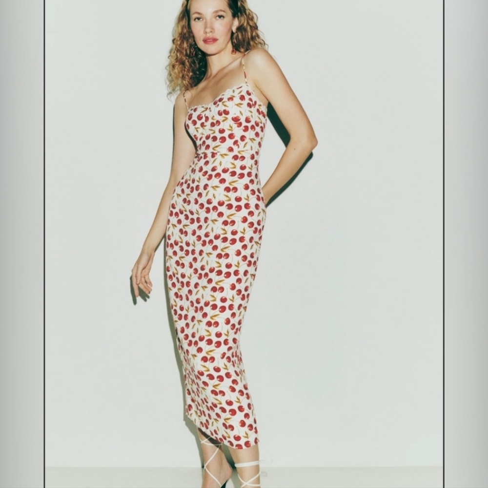 Reformation Cherry Patterned Midi Dress
